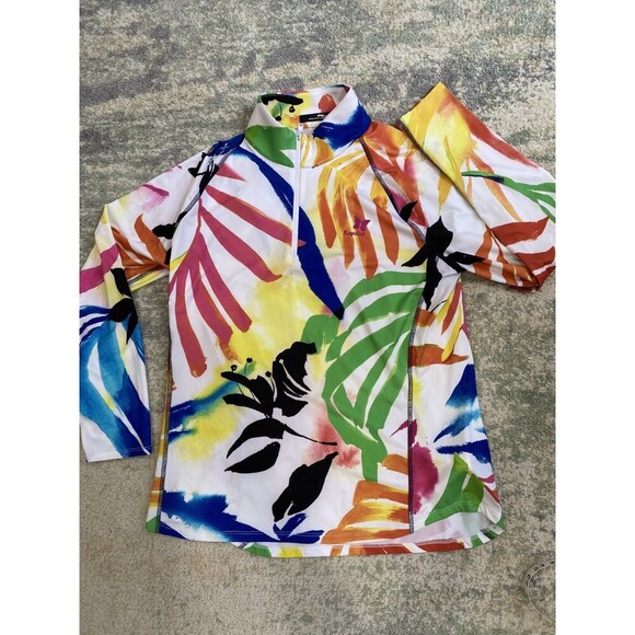 Ralph Lauren RLX 1/4 Zip Pullover Golf Jacket Womens Size Large Colorful Floral - Picture 1 of 7